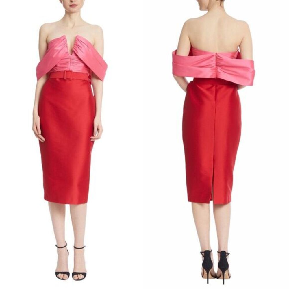 NWT Badgley Mischka Off-The-Shoulder Two-Tone Pencil Dress Size 2 $550